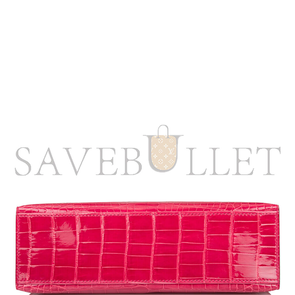 HERMÈS MASTER ROSE EXTREME MINI KELLY POCHETTE OF SHINY MISSISSIPPIENSIS ALLIGATOR PALLADIUM HARDWARE (22*14*7cm)